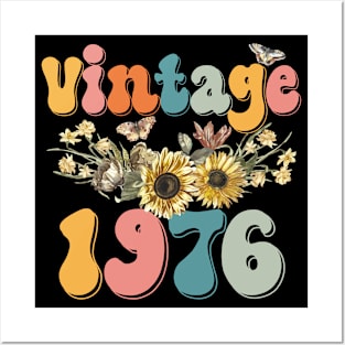 Vintage 1976 Sunflower Floral Retro Groovy 47th Birthday Posters and Art